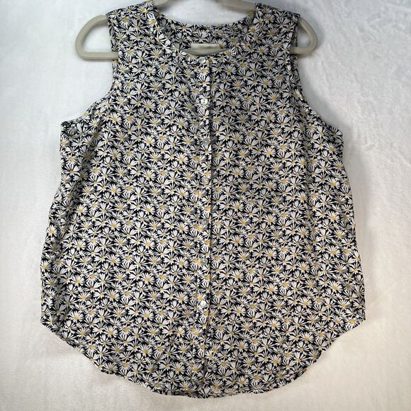 Cynthia Rowley Sleeveless Linen Button Front Top Women’s Large All Over Daisy - Picture 1 of 6